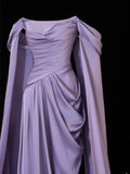 Modest Prom Dresses Aesthetic Sheath Off The Shoulder Lilac Inspiration Style Impress With Sleeves Cape Long Party Formal Gown HZ0311