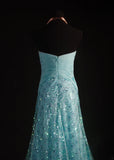 Vintage 80s Formal Mermaid Sweetheart Blue With Pleated Slit Beads Sleeveless Long Prom Dresses Party Formal Gowns HZ0311