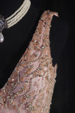 Women's Cocktail Party Gowns A Line V Neck Blush Pink With Beaded Tops Long Graduation Dinner Outfits Prom Dresses HZ0311