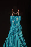 Vintage Ball Gowns Women's Cocktail Party Gowns Strapless With Ruched Flowers Blue Long Graduation Dinner Outfits Prom Dresses HZ0311