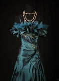 Retro Vintage 1960s Formal A line Spaghetti Strap Dark Green Fashion With Beads Long Prom Dresses Party Formal Gowns HZ0311