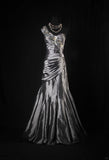 Vintage 50s 1950s Formal Mermaid One Shoulder Grey Tiered Taffeta Pleated With Beads Sleeveless Long Prom Dresses Party Formal Gowns HZ0311