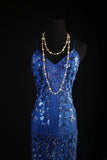Retro 50s 1950s Formal Sheath Spaghetti Strap Royal Blue With Gem Beads Sleeveless Mid Length Prom Dresses Party Formal Gowns HZ0311