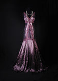 Retro Vintage 1960s Formal Mermaid V Neck Purple With Beads Long Prom Dresses Party Formal Gowns HZ0311