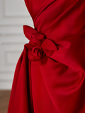 Simple A Line Strapless Red Satin Long Formal Prom Dresses Dance Night Outfits Evening Birthday Outfit HZ0311