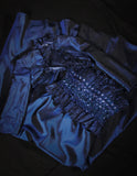 Retro 70s 1960s Formal A Line Strapless Navy Blue With Gem Beads Jacket Sleeveless Long Prom Dresses Party Formal Gowns HZ0311