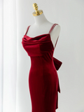 Sexy Mermaid Spaghetti Straps Dark Burgundy Velvet Prom Dress Fashion Aesthetic For Teens Formal Dresses Party Outfits Prom Gown HZ0311