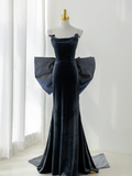 Sexy Mermaid Spaghetti Straps Navy Blue Velvet Prom Dress Fashion Aesthetic For Teens Formal Dresses Party Outfits Prom Gown HZ0311