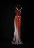 Chic Mermaid Spaghetti Straps Burguny Chiffon With Beads Appliques Long Formal Fancy Prom Dresses Night Outfits Party Gowns For Teens HZ0311