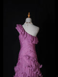 Vintage Mermaid One Shoulder Pink Tiered Layers Bodice Long Prom Dresses Impress 18th Birthday Outfits Prom Gown HZ0311