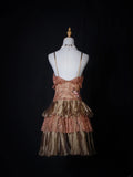 Retro Ball Gown Spaghetti Straps Pink Brown Short 16th Birthday Dress Homecoming Dresses Cocktail Gown HZ0311
