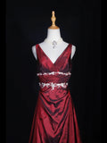 Vintage A line V Neck White Appliqued Bodice Pleated Burgundy Long Prom Dresses Impress 18th Birthday Outfits Prom Gown HZ0311