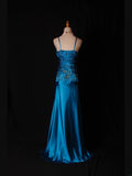 Vintage A Line Spaghetti Straps Blue Satin Sequins With Beaded Bodice Long Prom Dresses Impress 18th Birthday Outfits Prom Gown HZ0311