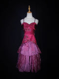 Retro Mermaid Spaghetti Straps Hot Pink Satin Tea Length 16th Birthday Dress Homecoming Dresses Cocktail Gown HZ0311
