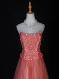 Vintage A line Strapless Pink Tulle With Beads Bodice Long Prom Dresses Impress 20th Birthday Outfits Formal Gown HZ0311