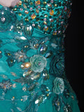 Vintage A line Sweetheart Chiffon High Low Green With Beads Bodice Long Prom Dresses Impress 20th Birthday Outfit Formal Gown HZ0311
