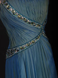 Retro A line One Shoulder Chiffon Blue With Beads Bodice Long Prom Dresses Impress 18th Birthday Outfit Formal Gown HZ0311