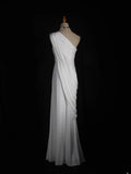 Retro 90s Sheath One Shoulder White Chiffon With Beads Bodice Long Prom Dresses Inspo 18th Birthday Outfit Formal Gown HZ0311