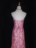 Vintage Mermaid 80s Strapless Pink Sequins With Gold Beads Long Prom Dresses Inspo 20th Birthday Outfit Formal Gowns HZ0311