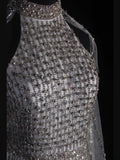 Vintage Mermaid 80s High Neck Silver Beads With Beaded Cape Long Prom Dresses Inspo 20th Birthday Outfit Formal Gowns HZ0311