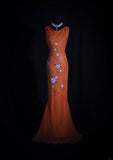 Retro 60s Mermaid Cowl Organge Chiffon With Embroidery Beads Prom Dresses Inspo 22th Birthday Outfit Formal Gown HZ0311