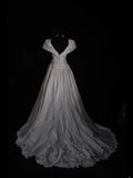 Retro 1950s Wedding Dresses for Bride Ball Gown V Neck With Beads Sleeves Lace Petite/Plus Size Bridal Gowns Civil Wedding for Summer Wedding HZ0311