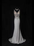 Vintage Mermaid V Neck Silver 1970s With Silver Beads Bodice Long Prom Dresses Inspo 19th Birthday Outfit Formal Gown HZ0311