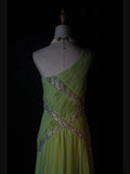 Vintage A Line One Shoulder Bud Green 1950s With Pleated Ruffled Beaded Bodice Long Prom Dresses Inspo Birthday Outfit Formal Gown HZ0311