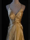 Retro 60s A line Spaghetti Straps Gold Taffeta With Beads Prom Dresses Inspo 22th Birthday Outfit Formal Gown HZ0311