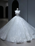 Princess Long Wedding Gowns Ball Gown Sweetheart Style for Bride With Tassel Train White Lace Bridal Dresses HZ0311