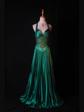 Retro 60s A line Halter Dark Emerald Green Satin With Beads Long Prom Dresses Inspo 22th Birthday Outfit Formal Gown HZ0311