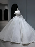 Princess Long Wedding Dress Ball Gown Sweetheart Style for Bride With Silver Beaded Pearls Bodice Train White Bridal Dresses HZ0311