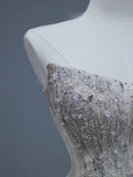Sparkly Long Wedding Dress Ball Gown Strapless Style for Bride With Sequin Beaded Bodice Train Bridal Dresses HZ0311