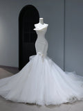 Elegant Classy Long Wedding Gowns Boho Ideas Mermaid Strapless Dresses Bohemian Style for Bride With Fitted Pleated Bridal Gown HZ0311