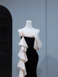 Modest Prom Dresses Aesthetic Mermaid Strapless Black Velvet Inspiration Style Impress With Flower Long Party Formal Gown HZ0311