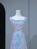 Cute Prom Dresses Aesthetic A Line Square Neck Sequin Long Inspiration Style Impress Corset Fitted Long Party Formal Gown HZ0311