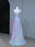 Cute Prom Dresses Aesthetic A Line Square Neck Sequin Long Inspiration Style Impress Corset Fitted Long Party Formal Gown HZ0311