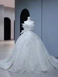 Princess Long Wedding Gowns Ball Gown Sweetheart Style for Bride With Pleated Ruched Train White Bridal Dress HZ0311