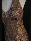 Vintage Mermaid 80s Halter Chocolate Taffeta With Slit Beads Long Prom Dresses Inspo Birthday Outfit Formal Gowns HZ0311