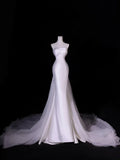 Modest Long Wedding Dresses Mermaid Strapless Silky Satin Style for Bride With Pleated Bodice Train Bridal Dresses HZ0311