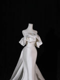 Simple Long Wedding Dresses Mermaid Strapless Silky Satin Style for Bride With Pleated Bodice Train Fitted Bridal Dresses HZ0311