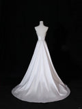 Simple Long Wedding Dresses A Line Strapless Silky Satin Style for Bride With Pleated Bodice Train White Fitted Bridal Dresses HZ0311