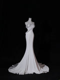 Classic Long Wedding Gowns Mermaid Strapless Style for Bride With Pleated Bodice Train White Bridal Dress HZ0311