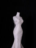 Classic Mermaid Spaghetti Strap Lace Tulle Wedding Gown Style for Bride With Fitted Petite Plus Size Bridal Dress HZ0311