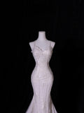 Classic Mermaid Spaghetti Strap Lace Tulle Wedding Gown Style for Bride With Fitted Petite Plus Size Bridal Dress HZ0311