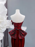 Chic Sheath Sweetheart Burgundy Velvet Long Prom Formal Fancy Evening Dresses Dinner Outfits Classy Party Gowns HZ0311