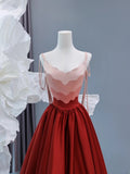 Modest Prom Dresses Aesthetic A Line Spaghetti Straps Burgundy Inspiration Impress Satin Long Party Formal Gown For Teenagers High Schools HZ0311