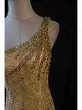 Retro 1950s Mermaid One Shoulder Yellow Chiffon With Gold Beads Lace Long Prom Dresses Inspo 22th Birthday Outfit Formal Dress HZ0311