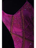 Vintage A line Spaghetti Straps Fuchsia 70s With Beads Long Prom Max Dresses Inspo 18th Birthday Outfit Formal Dress For Women HZ0311