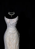 Romantic Long Wedding Dresses White Mermaid Strapless Lace Long Wedding Dress Style For Brides Fitted With Train Bridal Gowns HZ0311